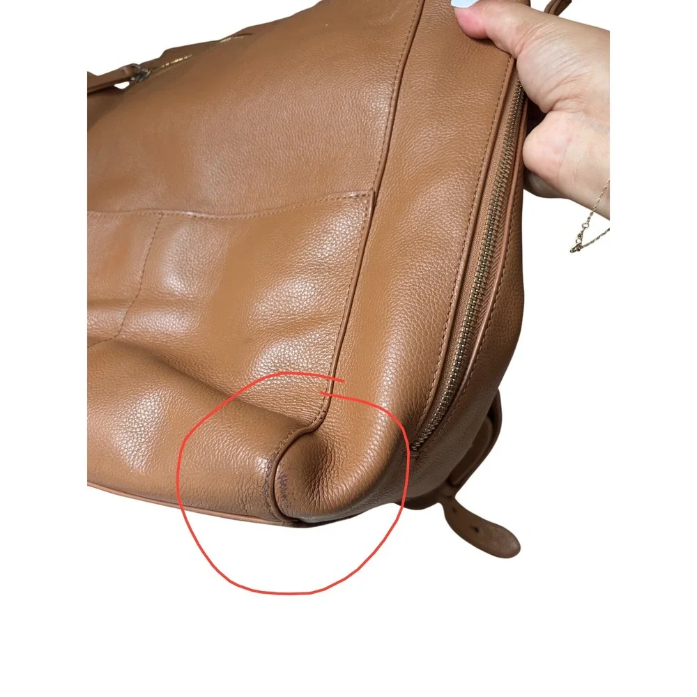 Mina Baie Stevie Tan Pebbled Leather Backpack Diaper Bag Gold Hardware